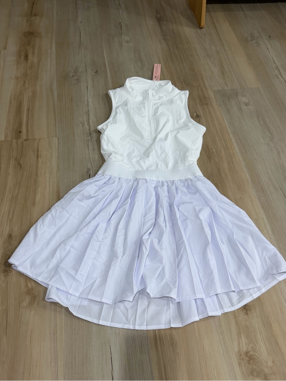 White Sleeveless Tennis Dress with Pleated Skirt